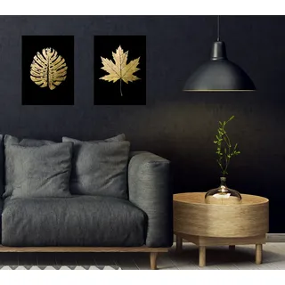 Poster OTTO HOME "Ahorn Blätter Poster Set Gold - Dekoration", gold (farbe bild(er): gold), B:30cm H:40cm, Papier, Bilder, Poster, 2er-Set - jeweils 30x40cm