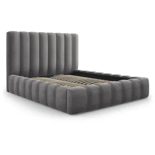 Micadoni Bett mit Bettkasten und Kopfteil Kelp aus Samt grau 200x200cm , Grau , Textil , 200x200 cm , Hergestellt in Europa, Oeko-Tex® , Schlafzimmer, Betten, Polsterbetten