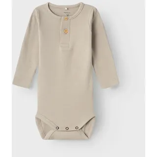Langarmbody NAME IT "NBMKAB LS BODY NOOS", Jungen, Gr. 50, N-Gr, beige (pure cashmere), Feinripp, Obermaterial: 57% Baumwolle, 38% Modal, 5% Elasthan, unifarben, regular fit, Rundhals, Bodys Langarmbody