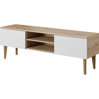 Moderner skandinavischer TV-Schrank BERGEN 150 2D RTV-Kommode Fernsehschrank TV-Lowboard ARTISAN-Eiche weiße Front - Weiß