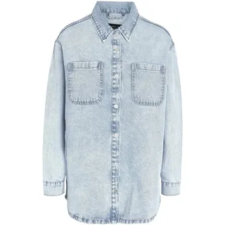 Noisy may Damen Jeansjacke Oversize Denim Übergangsjacke Dropped Shoulder Shacket Bleached Design, Farben:Hellblau, Größe:M