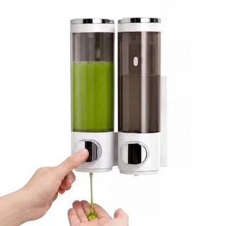 Seifenspender Wandbefestigung, 600ml Shampoo Spender Shower Dispenser Wandhalterung Seifenspender Hotel Seifenspender Dusche Seifenspender Wand Duschgel Spender für Shampoo, Spülung, 2 Kammern