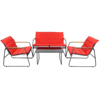 Garten-Essgruppe VCM "4 tlg. Set Lounge Balkon Gartenmöbel Lexila", rot, B:222cm T:119cm, Obermaterial: 80% Textilmaterial TEXMAT. 20% Metall MT., Sitzmöbel-Sets, Garten-Essgruppe