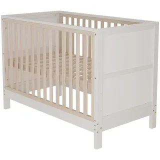 Stilvora Kinderbett 60/120 cm in Natur & Weiß aus Massivholz Kiefer höhenverstellbar und umwandelbar , Weiß, Naturfarben , Holzwerkstoff , 70x140 cm , Babymöbel & Kindermöbel, Babyzimmer, Babybetten, Gitterbetten