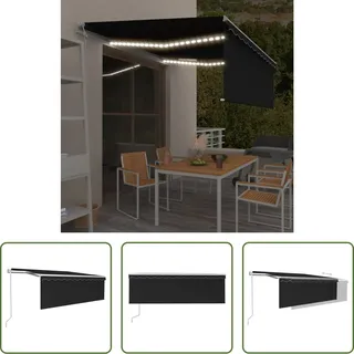 The Living Store Markise Automatisch mit Rollo LED Windsensor 4x3 m Anthrazit - Grau