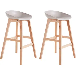BELIANI Barstuhl 2er Set Taupe Kunststoff-Sitzschale mit Hellen Holzbeinen Fußstütze Sitzhöhe 72 cm ohne Lehne Modernes Design Barhocker Tresenhocker - Beige, Braun