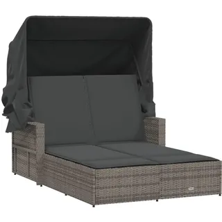 vidaXL Doppel-Sonnenliege Mit Dach Und Auflagen Grau Poly Rattan , Kunststoff , 110x149x201 cm , Gartenmöbel, Gartenliegen