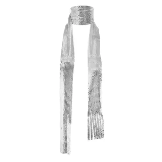 FakeFace Glitzernder Pailletten-Schal, 70er Jahre Disco-Accessoire, lange schmale Krawatte für Damen, Fasching Karneval Club Party Kostüm (Silber)