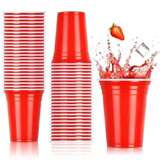 NUZEKY 100 Stück Rote Partybecher Set - Wiederverwendbare Plastikbecher Getränkebecher Red Cups - 12 oz 350ml Rote Plastikbecher für Party Camping Geburtstag Hochzeit (100 Stück)