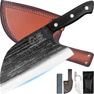 XYJ Volle Tang, serbische Küchenmesser, Chef Fleisch Hacker, Küchenmesser, Set mit Lederscheide, nehmen Sie Tragen, Metzger, für Camping oder Outdoor Geburtstag Geschenke für Frauen Männer Geschenk