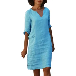 Viunychn Musselin Kleid Damen Sommer Kleider aus Leinen Leicht und Luftige Leinenkleid Elegant Midi Knielang Sommerkleid Boho Große Größen Leinenkleider Strandkleid