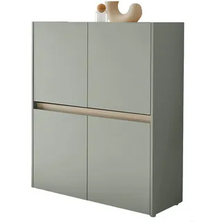 Furn.Design Highboard Salbei grün, Barista Eiche, Kommode 100 x 120 cm, Center , Salbeigrün, Eichefarben , Kunststoff , Nachbildung,Eiche , Uni, Holz Optik , 4 Fächer , Rechteckig , 100x120x40 cm , Kleinmöbel, Kommoden, Highboards