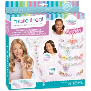 Make it Real 2901323 Schmuckset Schmetterling, DIY Schmuck Set mit schimmernden Anhängern, Kette und Haarschmuck, Armbänder selber basteln für Kinder