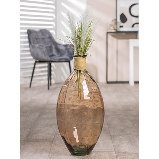 GILDE große Vase Dekovase aus Glas - Glasvase bauchig mit Bast Dekoration Vase für Pampasgras - Geschenk Geburtstagsgeschenk Farbe: Braun Höhe 59 cm