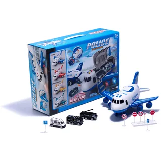 Transporter-Flugzeug + 3 Polizeiautos