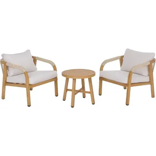 MCW Aluminium Lounge-Set P82 Stuhl Tisch Holz-Optik Creme