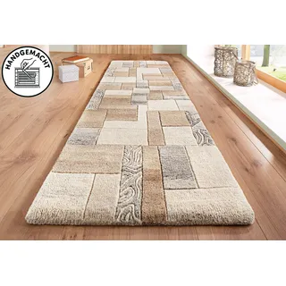 THEKO Läufer "Lola, Wolle, handgearbeitet, Patchwork Design" rechteckig 12 mm Höhe Teppich-Läufer, handgetuftet, Flur, Brücke, natur