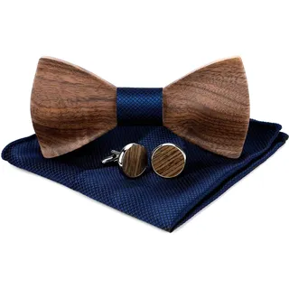 VOANZO Herrenfliege aus Holz, Walnussholz, Fliege mit Manschettenknöpfen, Herren- und Einstecktuch-Sets für Hochzeitsauftritte, Abschlussballgeschenk