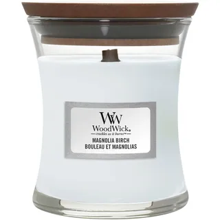 WoodWick Duftkerze mit knisterndem Docht | Mini-Sanduhr-Kerze Magnolia Birch | bis zu 20 Stunden Brennzeit | Perfekte Geschenke für Frauen