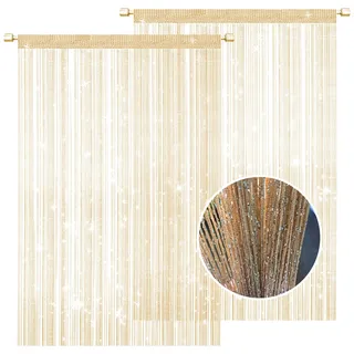 AHEJIOO 2 Stücke Fadenvorhang, 100 X 200cm Türvorhang, Fadenvorhang Insektenschutz, Perlenvorhang, Perlenvorhang Türvorhang Insektenschutz, Fliegenvorhang, Champagne