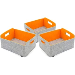 Luxflair 3er Set faltbarer Aufbewahrungskörbe aus waschbarem Filz graumeliert/orange, 30x24x15cm. Ordnungsbox, Regalbox, Faltbox, Spielzeugkorb, Filzkorb