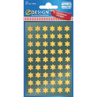 AVERY Zweckform 108 Aufkleber Weihnachten Sterne gold (Made in Germany, Weihnachtssticker Glanzpapier, selbstklebende Weihnachtdeko für Karten, Geschenke, Tüten) 2 Bogen/je 54 Sternsticker, 52802