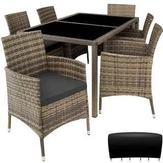 Tectake Rattan Sitzgruppe 7-tlg. Grau/Weiß
