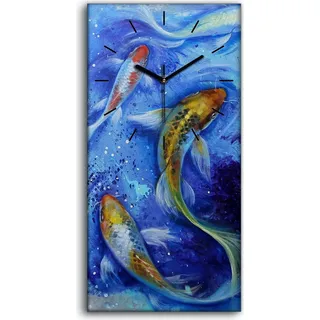 Dekor Leinwand Uhr Wandbilder 30x60 Malerei Tier Fische Koi Wasser Kunst - schwarze Hände - Blau