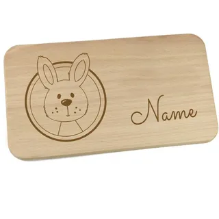 Personalisiertes Frühstücksbrettchen aus Holz mit Motiv und Name graviert Motiv Hase Brettchen 22cm