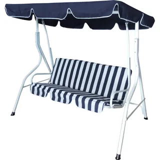 DEGAMO Hollywoodschaukel Gartenschaukel Florida 3-sitzer, Gestell Metall weiss, Bezüge blau/weiss, stabile Ausführung - Blau