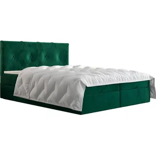 Roe Furniture | Boxspringbett 90x200 cm - Grün, Komplett-Set mit Matratze, Polsterbett, Betten, Familienbetten, Gästebett - ALTEA - Grün