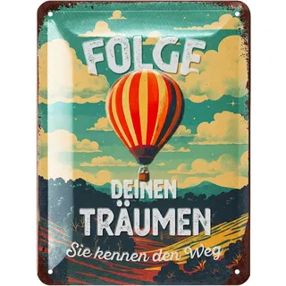 LANOLU Retro Blechschilder FOLGE DEINEN TRÄUMEN vintage Metallschilder mit Sprüchen als Wanddeko für Küche und Garten - Shabby Chic Deko Farmhouse Holz Optik 15x20cm