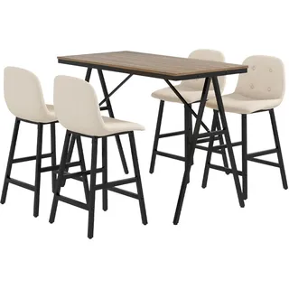 Homcom Bartisch mit Barhocker Set, 5-teilige Essgruppe, Küchentisch, Bistrotisch mit 4 Stühlen, Bartisch Set für Küche, Wohnzimmer, Stahl, Beige 120 x 60 x 91 cm, Esszimmer, Barmöbel, Barschränke - Theken