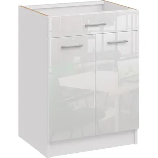 Roe Furniture | Küchenunterschrank 60 cm - Weiß - Weiß Glänzend - 1 Schublade - 2 Türen - Ohne Arbeitsplatte - Unterschränke Küche - DS61 - Weiß