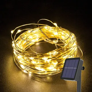 Gresonic 100LED Solar Kupferdraht Lichterkette Außen Wasserfall Lichterbündel LED Lichterschweif, Wasserdichte Lichterstrang für Gießkanne Innen Deko Warmweiß (Warmweiß, 100LED Solar)