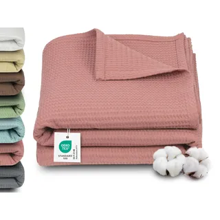ZOLLNER Kuscheldecke in 150x200 cm - 100% Baumwolle - Zeitloses Waffelmuster - knitterarme und atmungsaktive Couchdecke in Altrosa - waschbar bis 60°C – Hotelwäschequalität - Oeko Tex® Zertifiziert