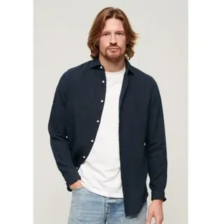 Superdry für Herren. M4010607A Langärmeliges Hemd aus Leinen in Marineblau (S), Lässig, Langarm