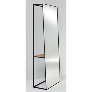 Casa Padrino Luxus Standspiegel mit Regal 65 x 32 x H. 17 cm - Designer Spiegel - Schwarz, Hellbraun