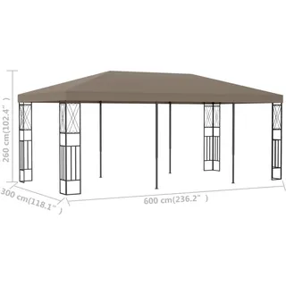 vidaXL Pavillon 6 x 3 m inkl. 4 Seitenteile Taupe