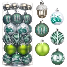 Valery Madelyn Wunderschöne grüne und silberne Weihnachtskugeln, unzerbrechliche Weihnachtskugeln aus Kunststoff, Weihnachtsschmuck für Weihnachtsbaum, Weihnachtsschmuck PVC-Verpackung, 30 pcs 6 cm
