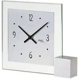 AMS 102 Quarz-Tischuhr, Holzsockel, Aluminium, Mineralglas - Silber