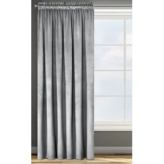 Eurofirany ROSA Vorhang Samt Velvet Kräuselband -1 STK. Weich Edel Gardine 200g/m2 Elegant Glatt Einfarbig Flauschig Modern Klassisch Wohnzimmer Schlafzimmer, 140x270 cm, Silber