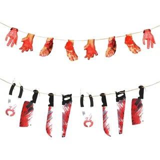 Girlande Banner Halloween Dekoration Blut Messer Hand 2.4 m 2 Stk