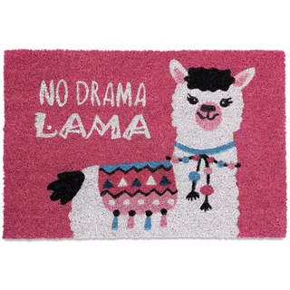 Relaxdays Fußmatte Lama, Kokos, Türvorleger mit Spruch, 60 x 40 cm, rutschfest, Fußabstreifer innen & außen, pink/weiß