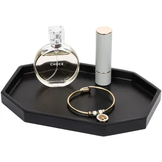 Shinowa 8 Zoll Kleines Achteckiges Tablett, Harz Aufbewahrungstablett Kosmetik Badezimmertablett Servierbrett für Schlafzimmer Schminktisch Wohnzimmertisch Küchenspüle Accessoires, Matt Schwarz