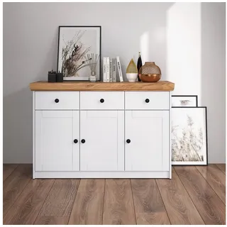 Homestyle4u Sideboard 122,5 x 82 x 42 cm Weiß / Eiche