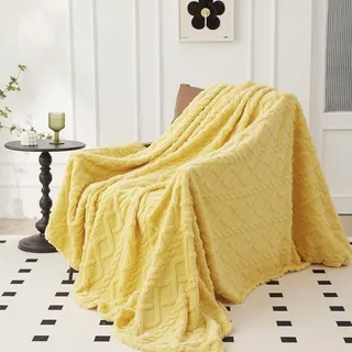 Kuscheldecke - Warme Flausige Bettüberwurf Decke und Sofadecke aus Traumhaft Weicher Mikrofaser - Vielseitige und Pflegeleichte Wohndecke, Gute Geschenke (Gelb, 150x200cm)