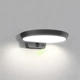 auralab Solarlampen für Außen mit 3-Stufen Bewegungsmelder, LED Aussenlampe Wasserdicht, Dämmerungssensor, 4000K Runde Außenleuchte für Eingang, Vorgarten, Garage und Garten, Weiß
