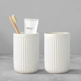 Weiß Streifen Zahnputzbecher Keramik Set, Zahnbürstenhalter für Elektrische Zahnbürste Zahnbürste und Zahnpasta, Kinder Toothbrush Holder, Zahnbürsten Badezimmer Organizer Weiß