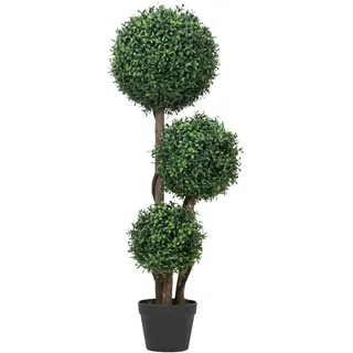 Homcom Künstliche Buchsbaumkugel groß 100cm dreikugelig Kunstpflanze mit Holzstamm , Grün , Kunststoff , 100 cm , Dekoration, Blumen & Blumentöpfe, Kunstpflanzen